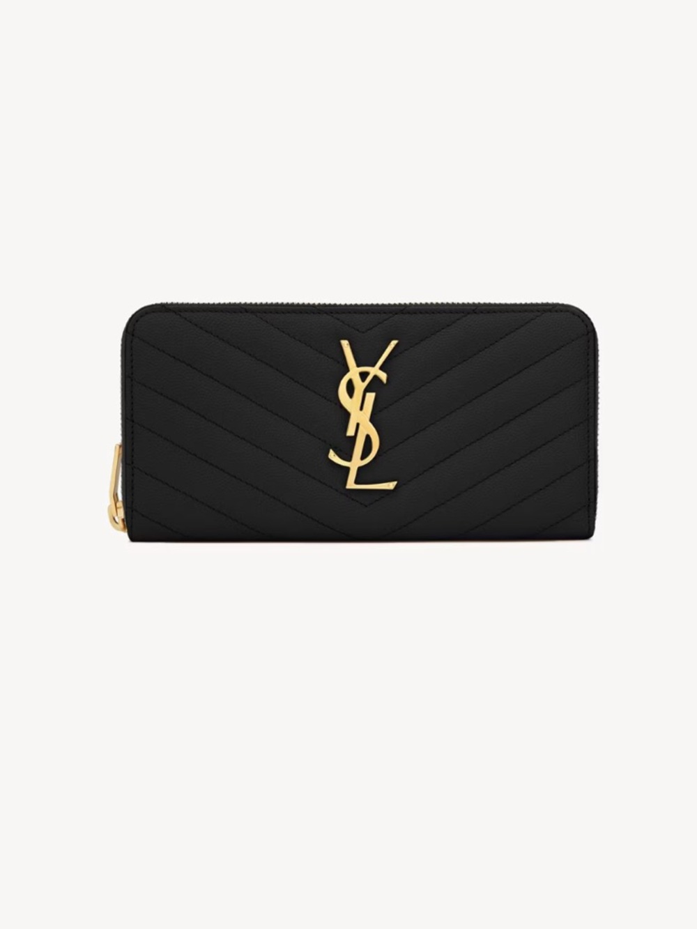 Saint Laurent Black Monogram Quilted Zip Wallet with Gold YSL